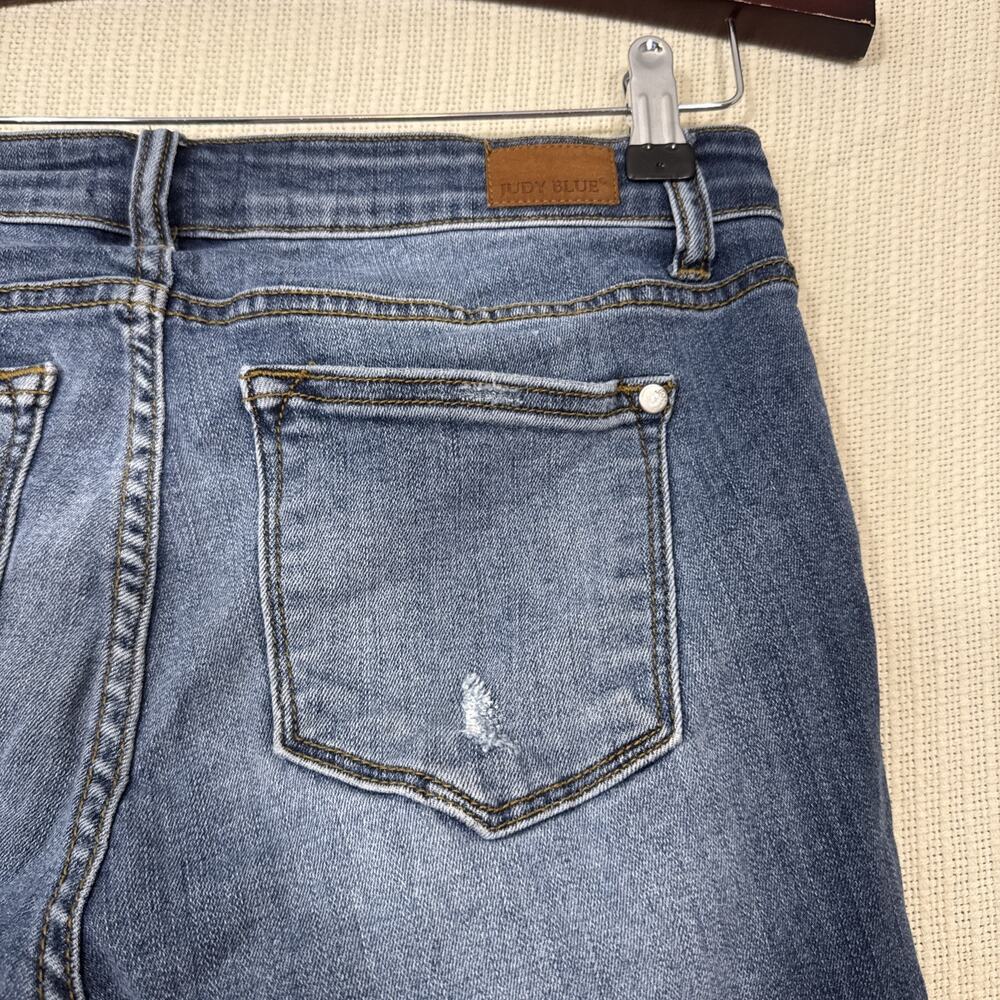 Judy Blue Denim Shorts Womens Large Distressed Raw Hem Stretch Mid Rise - Picture 7 of 10